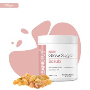 Sanctus’s Insta Glow Sugar Scrub - Aloe Vera Extract, Sunflower Oil, Mulethi Extract, Manjistha Extract, Arandi Oil, Patchouli Oil, Salai Ark/Boswellia Extract